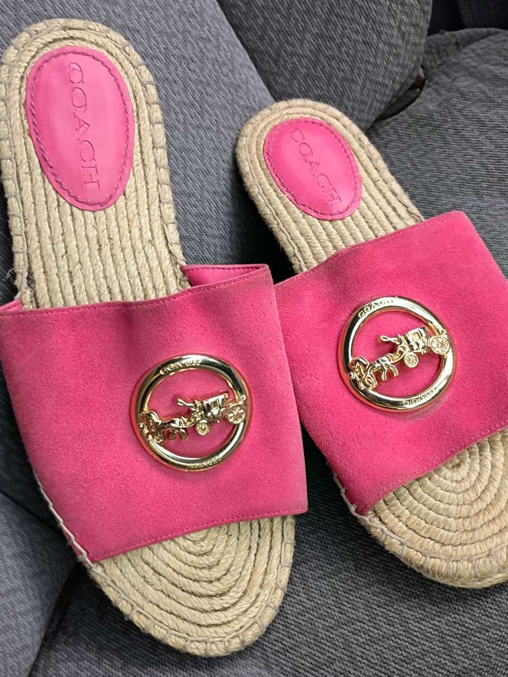 COACH Pink Suede Slide Sandals Beach Woven Size 9
